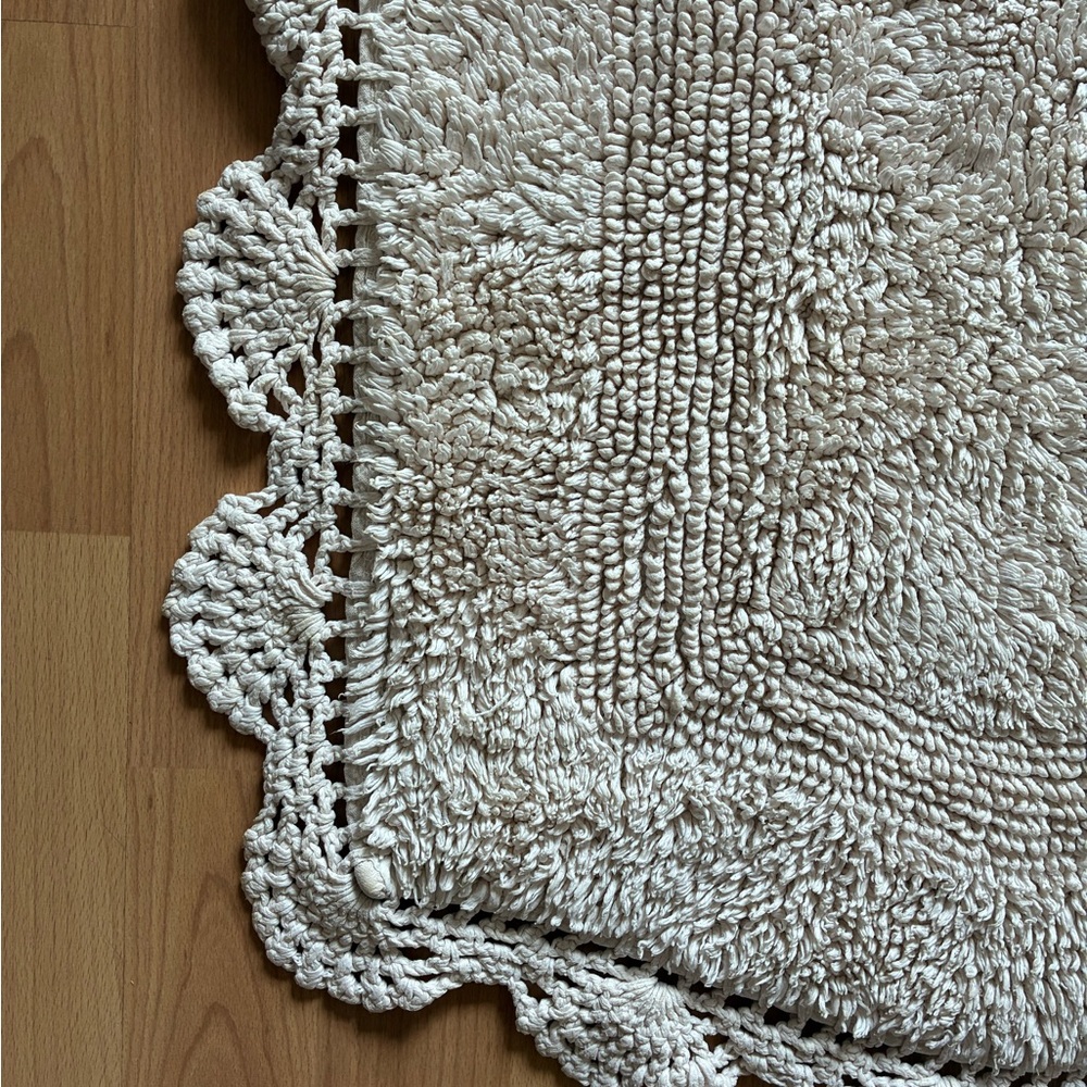 Bath Rug Mat Heathered Crochet Border 100% Cotton 20" x 32" Skid-Resistant Ivory - Picture 2 of 6